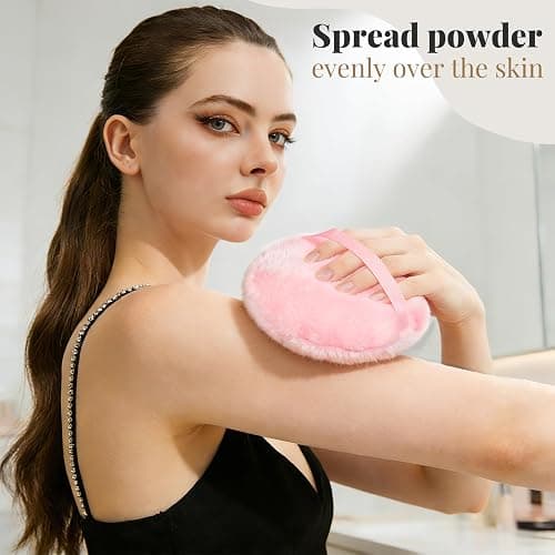 Teenitor Powder Puff 5.5" Extra Large Powder Puff and Container, Dusting Powder Container with Puff, Glass Crystal Powder Container for Body Powder Puff Pink thumbnail 3