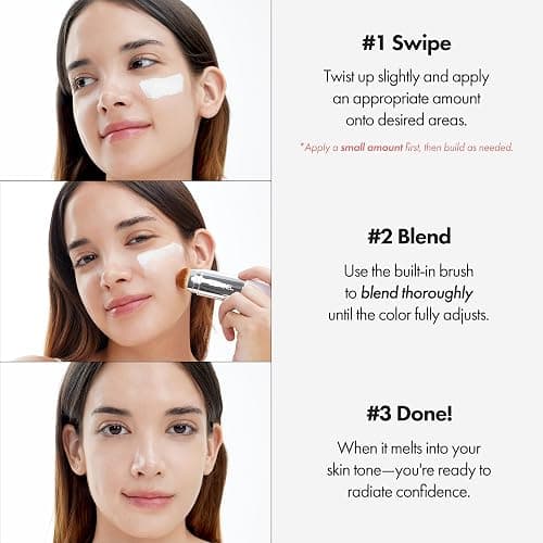 ELROEL Blanc Cover Cream Stick V White - Korean Color-Changing Foundation Stick with Volufiline - Medium to Full Coverage Dewy Finish Base Makeup - Dual-Ended with Detachable Brush (203 Medium) thumbnail 4