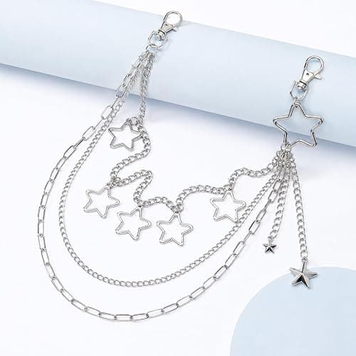 Gothic Silver-Tone Layered Star Pants Chain, Wallet Chain Punk Chains Cute Hip Hop Star Lock Charm Jeans Chains Goth Grunge Emo Punk Accessories for Women Men thumbnail 6