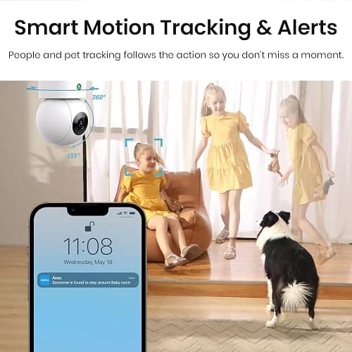 aosu 2K Security Camera Indoor, Baby Monitor Pet Camera One-Touch Call, Smart Motion Tracking, IR Night Vision, Compatible with Alexa, 2 Pack thumbnail 3