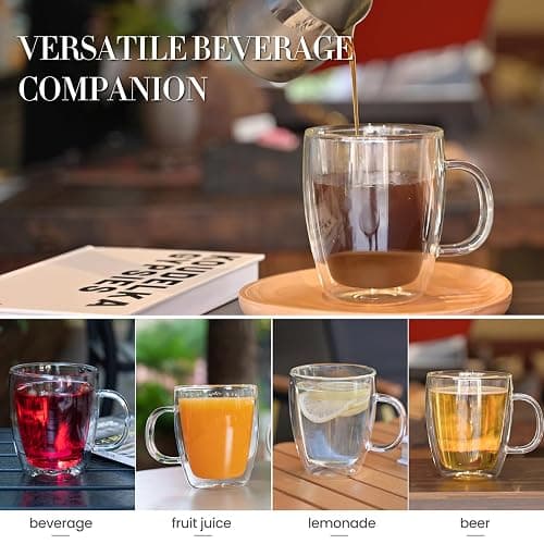 YUNCANG Double Wall Coffee Mugs, (4-Pcak) 16 Ounces-Clear Glass with Handle,lnsulated,Cappuccino,Tea,LatteCups,Beverage Glasses Heat Resistant thumbnail 6