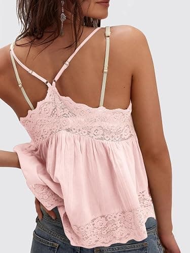 Yousify Women's Y2k Lace Cami Tops V Neck Babydoll Spaghetti Strap Going Out Tops Summer Cute Floral Flowy Camisole Shirts thumbnail 2