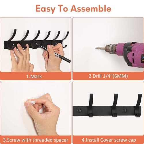 Optish Coat Rack Wall Mount, Wall Hooks for Hanging, Entry Coat Hooks Coat Hanger, Hat Rack Holder for Wall, Key Holder Purse Racks, Towel Rack for Bathrooms (2 Pack, Black) thumbnail 5
