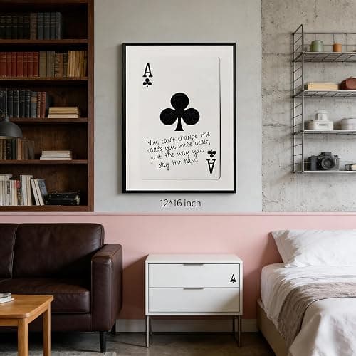 GEFQBBLD Funny Lucky Ace Poker Wall Art,Funky Mdern Canvas Black Art Prints Painting,Retro Minimalist Black and White Playing Card Posters,Trendy Aesthetic Preppy Wall Decor 8x10in Black Framed thumbnail 2