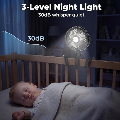 AMACOOL Battery Operated Stroller Fan, Baby Travel Essentials for Beach Disney, Newborn Boy & Girl Showers Gifts Registry Search, Rechargeable Clip On Fan for Car Seat Wagon Crib Bike Treadmill thumbnail 6