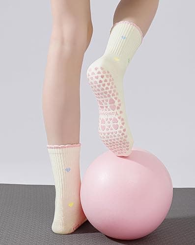 Yawlsow Pilates Grip Socks for Women Yoga Grippy Socks Cute Barre Non Skid Athletic Crew Sticky Sock Workout Hospital thumbnail 2