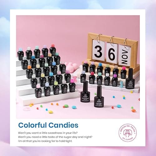 beetles Gel Polish Set - 39Pcs Neon Gel Nail Polish Pink Red Blue Purple Polish All Season Nails with Base Top Coat Soak off Uv LED Lamp Colorful Candies Manicure Kit DIY Home Gifts for Women Girls thumbnail 3