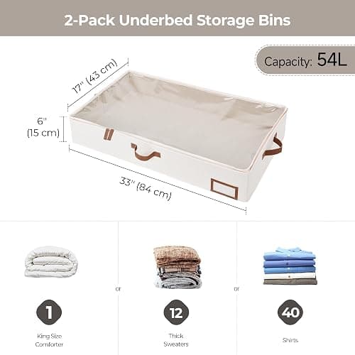 StorageWorks Large Under Bed Storage Containers with Handles and Label Holder, 2 Pack Ultra-thick Fabric Underbed Bins, Closet Organizer for Clothes, Blankets, Sweater thumbnail 3