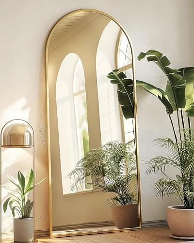 Full Length Mirror, 57"x19" Arched Floor Mirror Freestanding, Floor Standing Full Body Mirror with Stand for Bedroom, Hanging Mounted for Living Room Cloakroom, Gold thumbnail 3