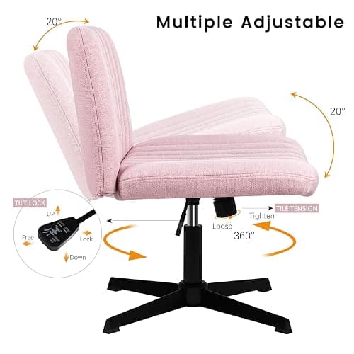 PUKAMI Criss Cross Chair,Armless Cross Legged Office Desk Chair No Wheels,Fabric Padded Modern Swivel Height Adjustable Mid Back Wide Seat Computer Task Vanity Chair for Home Office(Pink) thumbnail 6