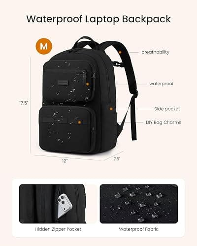 LOVEVOOK School Backpack for Teen Girls,Women Laptop Backpack with Water Bottle Holder,Lightweight Work Bag College Bookbag,Teacher Nurse bag,Black thumbnail 5