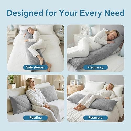 BEDELITE Cooling Body Pillow for Adults, Creative Ultra Soft Cool-Touch Quilted Nylon-Spandex Body Pillow Cover, Adjustable Memory Foam Long Pillow for Side Sleepers, Pregnancy & Back Pain(Light Grey) thumbnail 5