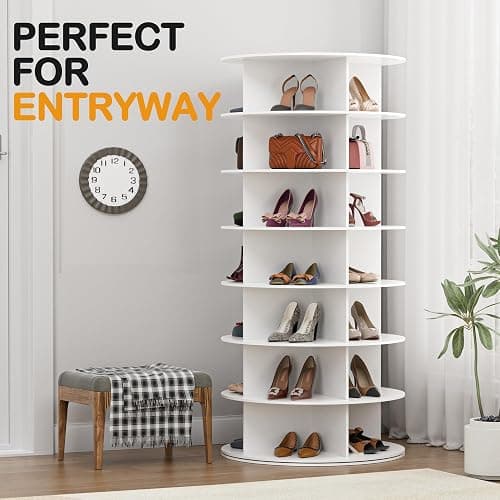 MAGIC UNION Rotating Shoe Rack Tower 7 Tier Organizer, Vertical Spinning Shoe Display Lazy Susan, Revolving 360 White Shoe Rack Storage Round Carousel, Rotate Shoes Closet Organization thumbnail 7