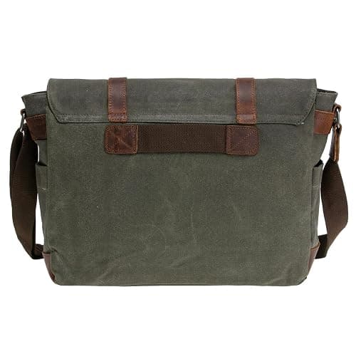 Vintage Genuine Leather Waxed Canvas Briefcase Large Satchel Shoulder Bag Rugged Computer 15.6" Laptop Bag thumbnail 3