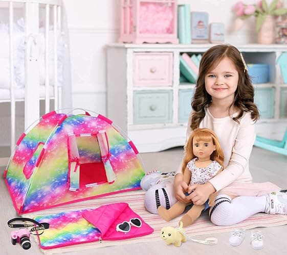 ZITA ELEMENT 7-Piece Fashion Doll Camping Set - Tent, Sleeping Bag, Clothes, Shoes, Camera, Glasses, Dog Toy thumbnail 6