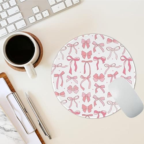 Cute Travel Round Mouse Pad Pink Bow Mouse Pads for Desk Kawaii Office Decor Desk Accessories Small Computer Mousepad Non-Slip Rubber Base Mouse Pad, Pink Bow thumbnail 5