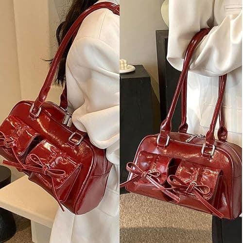 Juoxeepy Ita Bag Cute Bow Purse Aesthetic Japanese Shoulder Bag Faux Leather Tote Bag Y2k Red Handbag Purse thumbnail 2