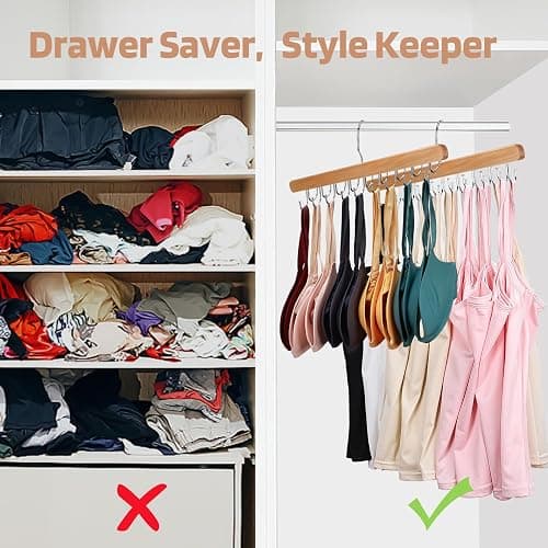 NECAMOCU 2 Pack Bra Hanger for Closet Organizer, Premium Wooden Tank Top Hangers with 36 Foldable Hooks, 360° Rotating Design, Space Saving Storage for Tank Tops, Bras, Scarves and More thumbnail 5