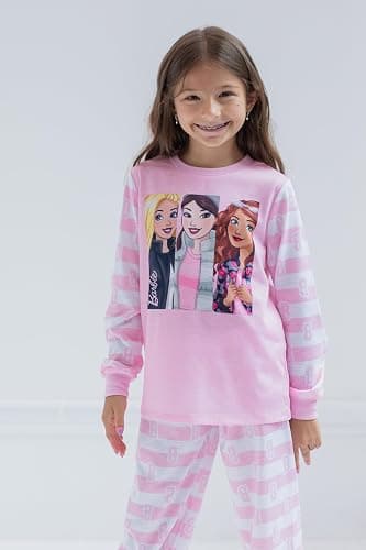 Barbie Girls Pajama Shirt Pants and Slippers 3 Piece Little Kid to Big Kid thumbnail 4