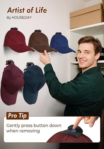 HOUSE DAY Adhesive Hat Hooks for Wall 16 Pack, Strong Hat Rack for Baseball Cap Display Organizer, Hats Holder for Wall, Door, Closet, No Drilling, Black thumbnail 3