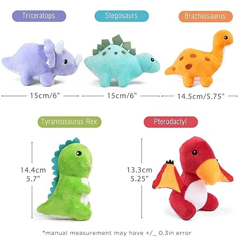 BenBen Dinosaur Stuffed Animals, 5 Small Dinosaur Plush Dolls and Egg Bag Toys Set, Dino Plushies, Cute Stuff for Kids Girls Boys, Baby Shower, Easter Basket Stuffers - Dinosaur thumbnail 3