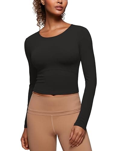 CRZ YOGA Butterluxe Scoop Neck Long Sleeve Shirts for Women - Workout Athletic Casual Tops Crop Slim Basic Tight Shirt - Image 1