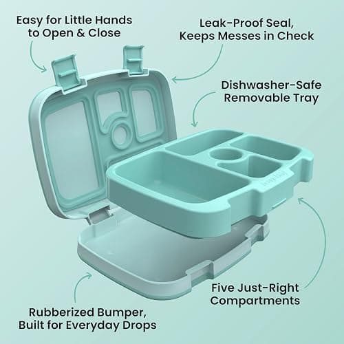 Bentgo Kids Bento-Style 5-Compartment Leak-Proof Lunch Box - Just-Right Portions for Ages 3 to 7, Durable, Drop-Proof, Dishwasher Safe, PFAS & BPA-Free & Made with Food-Safe Materials (Seafoam) thumbnail 6