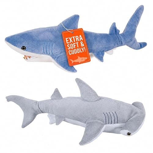 Bedwina Stuffed Animal Sharks - Pack of 2 Extra-Large, 20 inch Mako & Hammerhead Plush Shark Toys, Stuff Animals Toy, for Baby Toddlers & Kids - Image 1