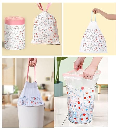 150 Count 4 Gallon Trash Bags - Drawstring small trash Bags 1.1mil Thick for Bathroom, Kitchen, Bedroom, Office Toilet Home (White-pink, 150Counts) thumbnail 3