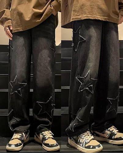 Mens Y2k Star Jeans High Waisted Hip Hop Streetwear Jeans Loose Baggy Embroidery Aesthetic Harajuku Denim Pants thumbnail 3