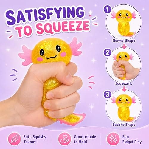 Axolotl Squishy Stress Relief Toy, Glitter Squeeze Fidget Toy for Kids & Adults, Cute Soft Sensory Toy for Anxiety Relief, Stretchy Slow Rising Desk Toy(Orange) thumbnail 5