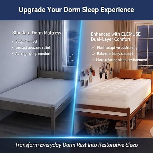 ELEMUSE Twin XL Dual Layer 3 Inch Memory Foam Mattress Topper for College Studends, Dorm Room Essentials, 2 Inch Cooling Gel Foam and 1 Inch Soft Pillow Top Bed Pad,Back to School Comfortable Support thumbnail 2