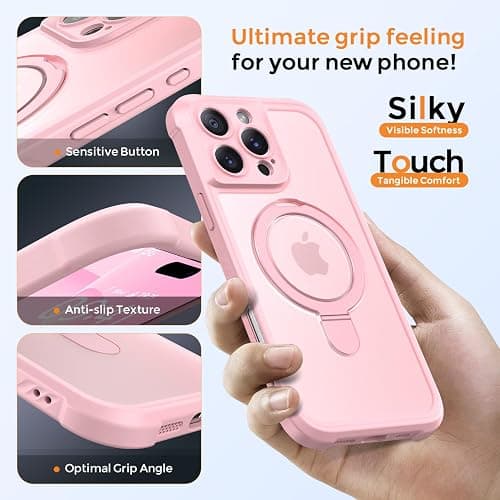 MOCCA Design for iPhone 16 Pro Case with Magnetic Invisible Stand [Full Camera Protection] [Compatible with Magsafe] Military Drop Shockproof Translucent Matte Phone Case Cover 6.3",Pink - iPhone 16 Pro 6.3inch - Pink thumbnail 6