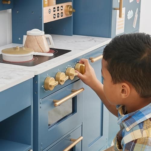 Teamson Kids Little Chef Atlanta Modular Wooden Play Kitchen, 3-Piece Pretend Set with 17 Accessories, Blue/White/Gold, Realistic Features for Toddlers & Kids, Cocina de Juguete Moderna thumbnail 8