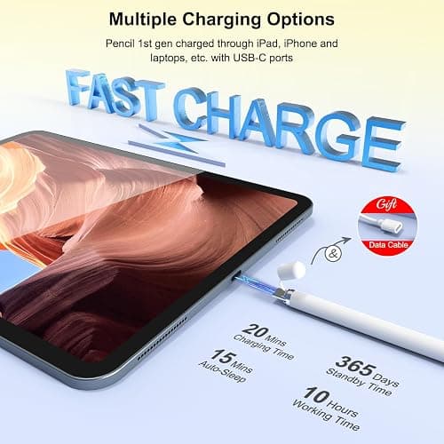 Pencil 1st Generation for iPad (2026-2018), iPad Pencil USB C Fast Charging | Tilt Sensitivity and Palm Rejection, Compatible with iPad 6-10/A16, Pro M4/M5/11",12.9", Mini 5-7, Air 3-5/M2/M3/M4 (White) thumbnail 3