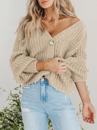 PRETTYGARDEN Women's Chunky Knit Open Front Sweater Long Sleeve Button Loose Short Cardigan Outerwear Coats thumbnail 2