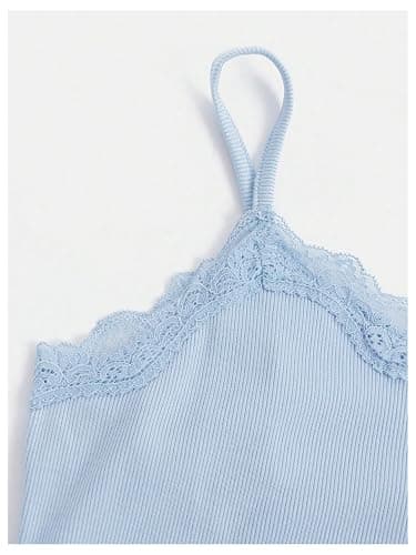 SOLY HUX Girl's Sleeveless Lace Trim Camisoles Spaghetti Strap Ribbed Crop Tank Tops thumbnail 3