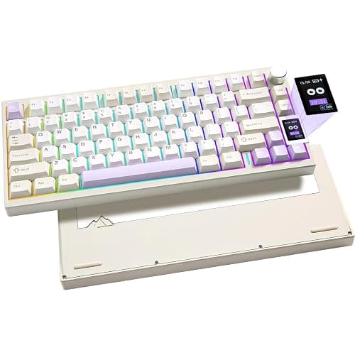 YUNZII AL80 Wireless Mechanical Keyboard,Full Aluminum CNC, Smart LCD Display,Hot Swappable Gasket Mount 75% Layout with Knob,BT/2.4G/USB-C,QMK/VIA Support for Win/Mac (Beige, Cocoa Cream V2 Switch) - Image 1