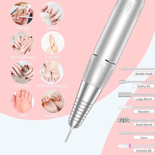MOCOWIND Portable Nail Drill Professional 35000 RPM, Rechargeable Electric Nail File Machine Cordless E-File for Acrylic Gel Polishing Removing with Bits Kit for Manicure Salon Home, Pink thumbnail 2