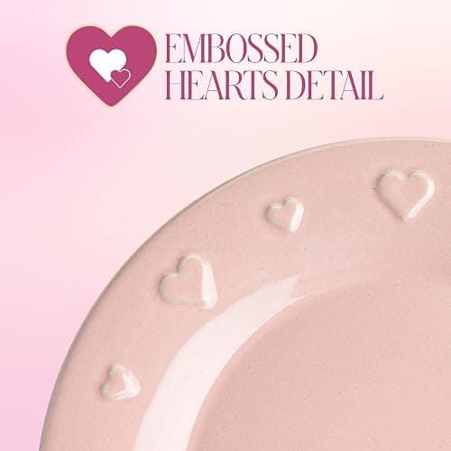 Paris Hilton 12-Piece Dinnerware Set, Embossed Hearts. Iconic Ceramic Stoneware Service for 4 with Dinner Plates, Salad Plates, and Bowls, Microwave & Dishwasher Safe, Pink thumbnail 7