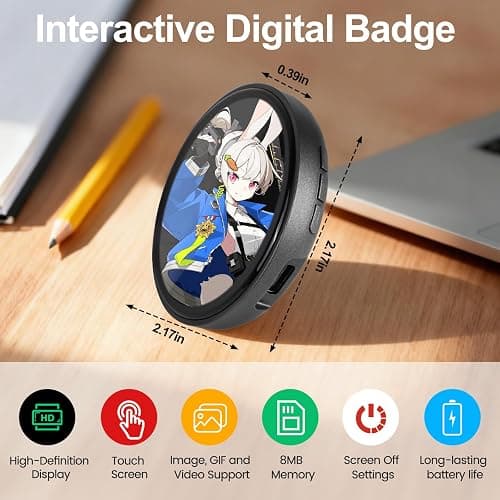 Digital Badge Anime Pins for Backpacks-Digital GIF Photo Video Display | Electronic Badge Personalized Gift Digital Pins with HD Pixel Touchscreen - Perfect for Unique Personal Show thumbnail 2