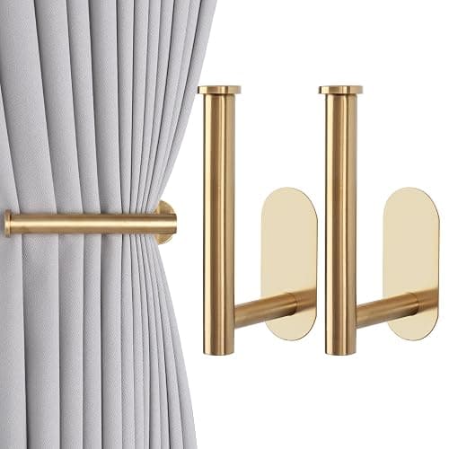 Groleca 2 Pack Adhesive Curtain Holdbacks Curtain Tie Backs Curtain Holdbacks No Drill Curtain Pull Backs Adhesive Curtain Hooks Curtain Holders for Drapes (2, Gold) - Image 1