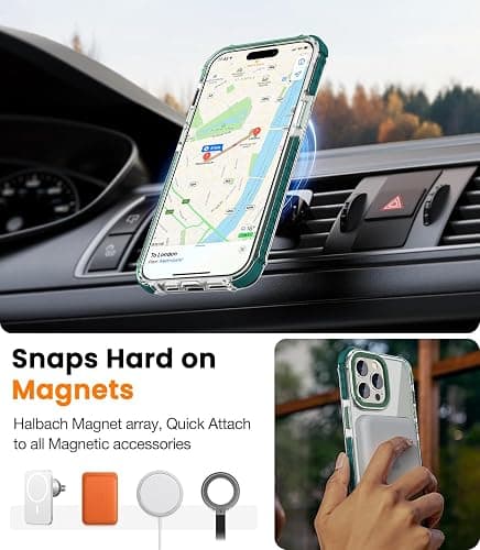 DEERLAMN Strong Magnetic Case for iPhone 14 Pro Max 6.7-Inch,[Compatible with Magsafe][Military Grade Drop Protection] Clear Slim Shockproof Protective Phone Cover-Transparent+Green thumbnail 5