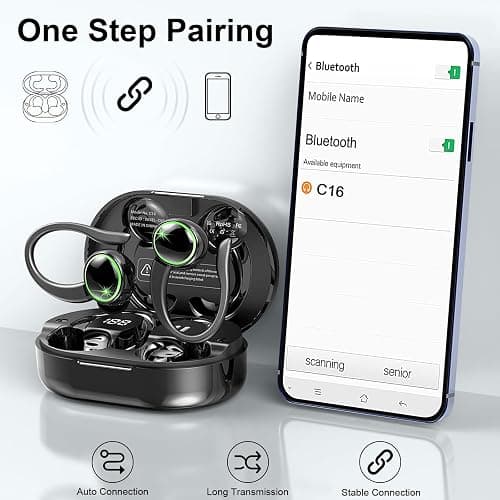 Wireless Earbuds, Bluetooth 5.4 Headphones Sports, 50H Playback Over-Ear buds with ENC Noise Cancelling Mic, Deep Bass Fitness Earphones Gym Running, IP7 Waterproof Headset with Earhook Workout thumbnail 7