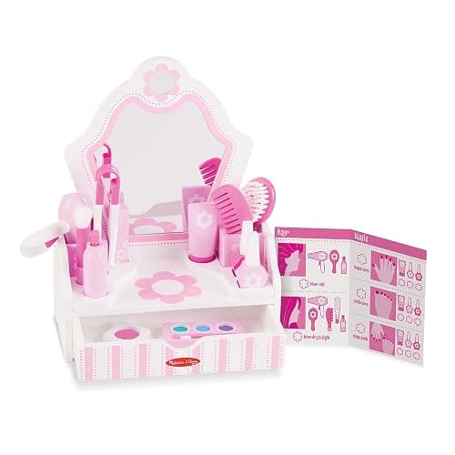 Melissa & Doug Wooden Beauty Salon Play Set, 18-Piece Vanity with Pretend Play Toys, Makeup, Mirror, Accessories & More, Preschool Toys for Girls & Boys Ages 3+ - FSC Certified - Image 1