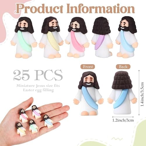 Bememo 25 Pcs Little Jesus Figures Original Design Mini Rubber Jesus Figurine to Hide and Seek Religious Party Favors Sunday Baptism Gifts(Macaron Color) thumbnail 2