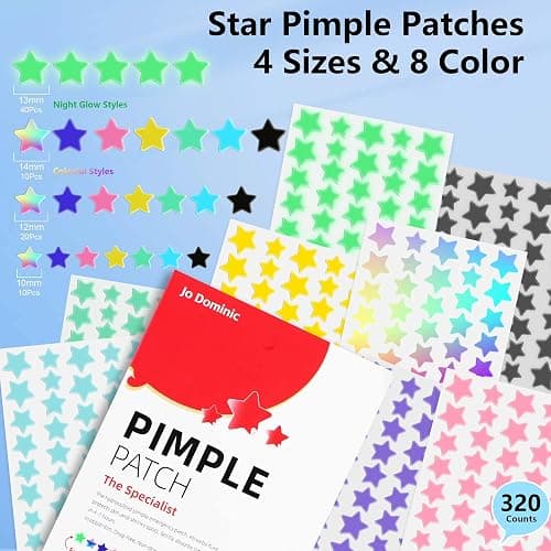 Jo Dominic Pimple stars Patches for Face, 4 Size 320 Counts Acne Patches, Hydrocolloid Patches for CoveringZits and Blemishes, Spot Stickers with Salicylic Acid, Tea Tree Oil thumbnail 6