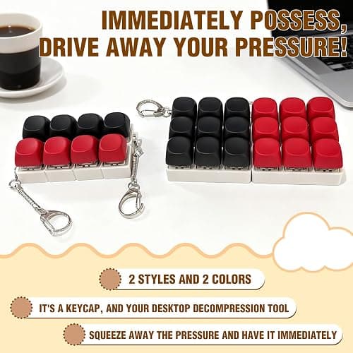 2 Pack Leather Feel Keyboard Fidget Toy – Crisp Sound,Stress Relief Fidget Clicker Keychain,Satisfying Quiet Anxiety Toys for Stress & Focus at Work, Office Desk (2PC 4IN1) thumbnail 4