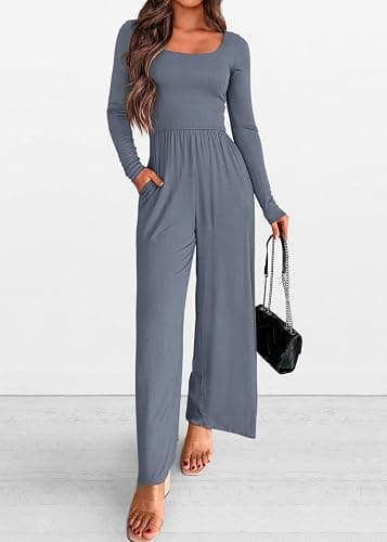 KIRUNDO Long Sleeve Jumpsuit for Women 2026 Spring Summer Airport Travel Outfits One Piece Square Neck Wide Leg Pants Romper thumbnail 6