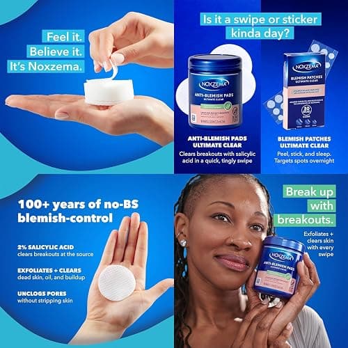 Noxzema Travel-Friendly Face Cleanser + Ultimate Clear Anti-Blemish Pads | Travel-Size Cream Cleanser + 90 Pads with 2% Salicylic Acid, Eucalyptus Tingle, Dermatologist-Tested thumbnail 8